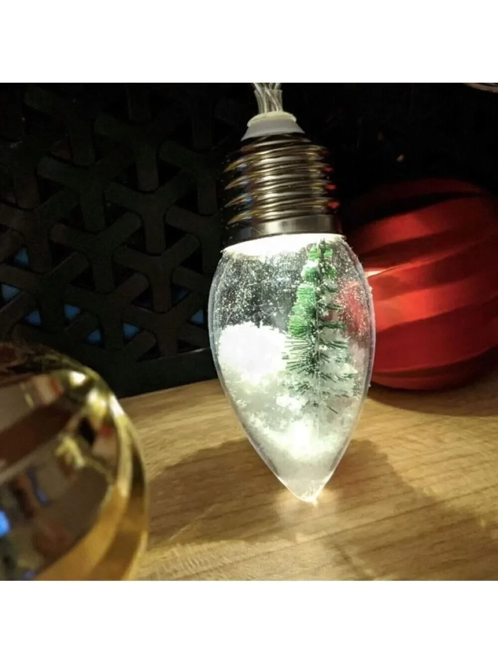 Christmas Snow Globe String Lights Bottle Brush Trees 2.5 Ft Battery LED Novelty